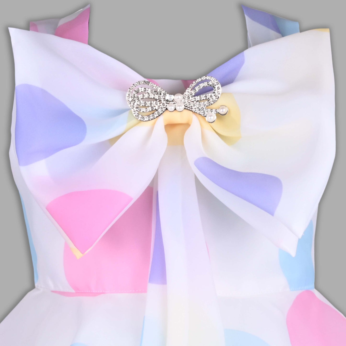 Girls Pastel Polka Print Elegant Bow Party Dress