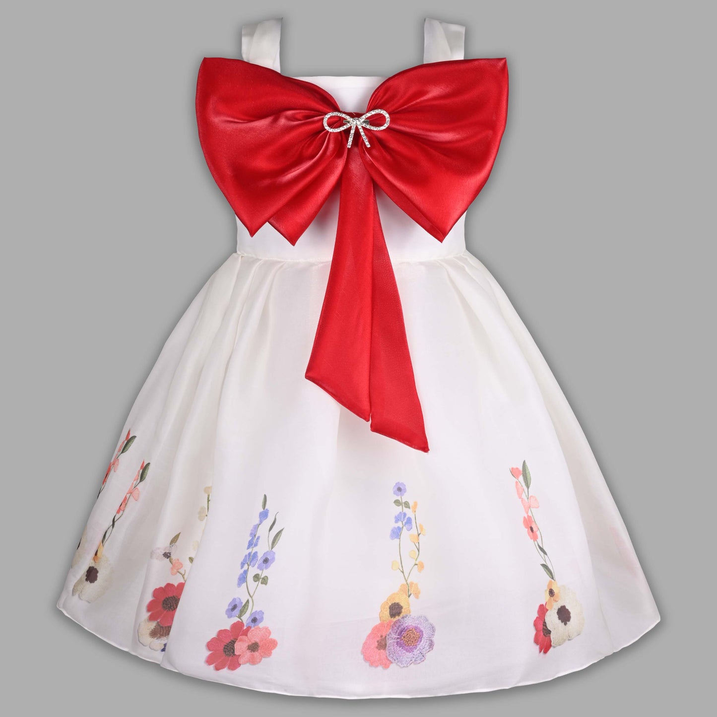 Girls Floral Print Elegant Bow Party Dress