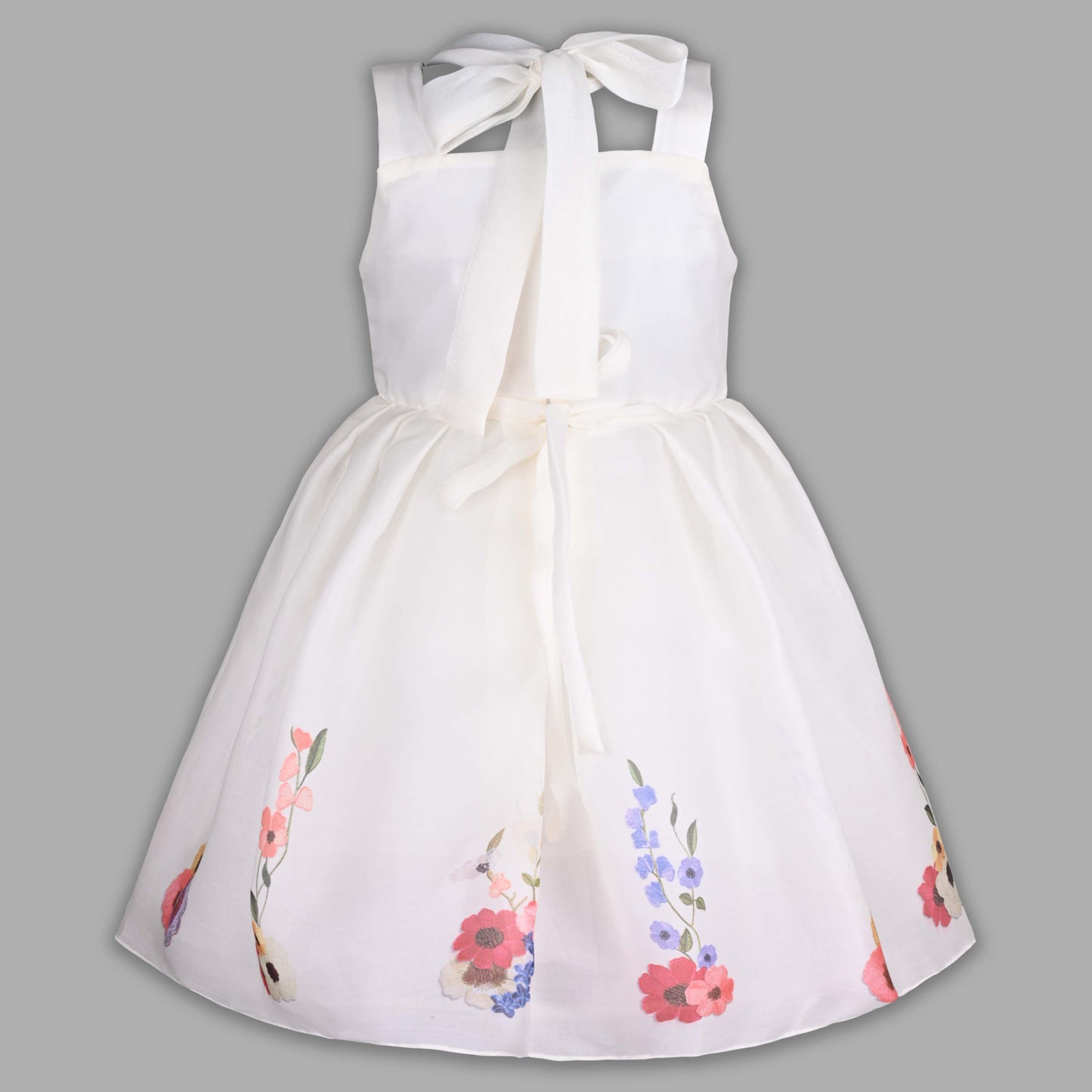 Girls Floral Print Elegant Bow Party Dress
