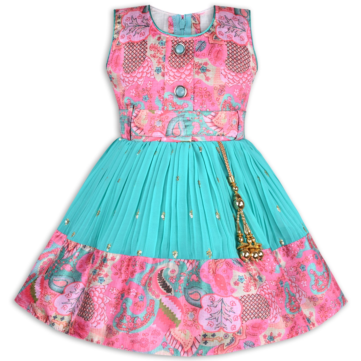 Girls Floral Design Sequin Flared Dress
