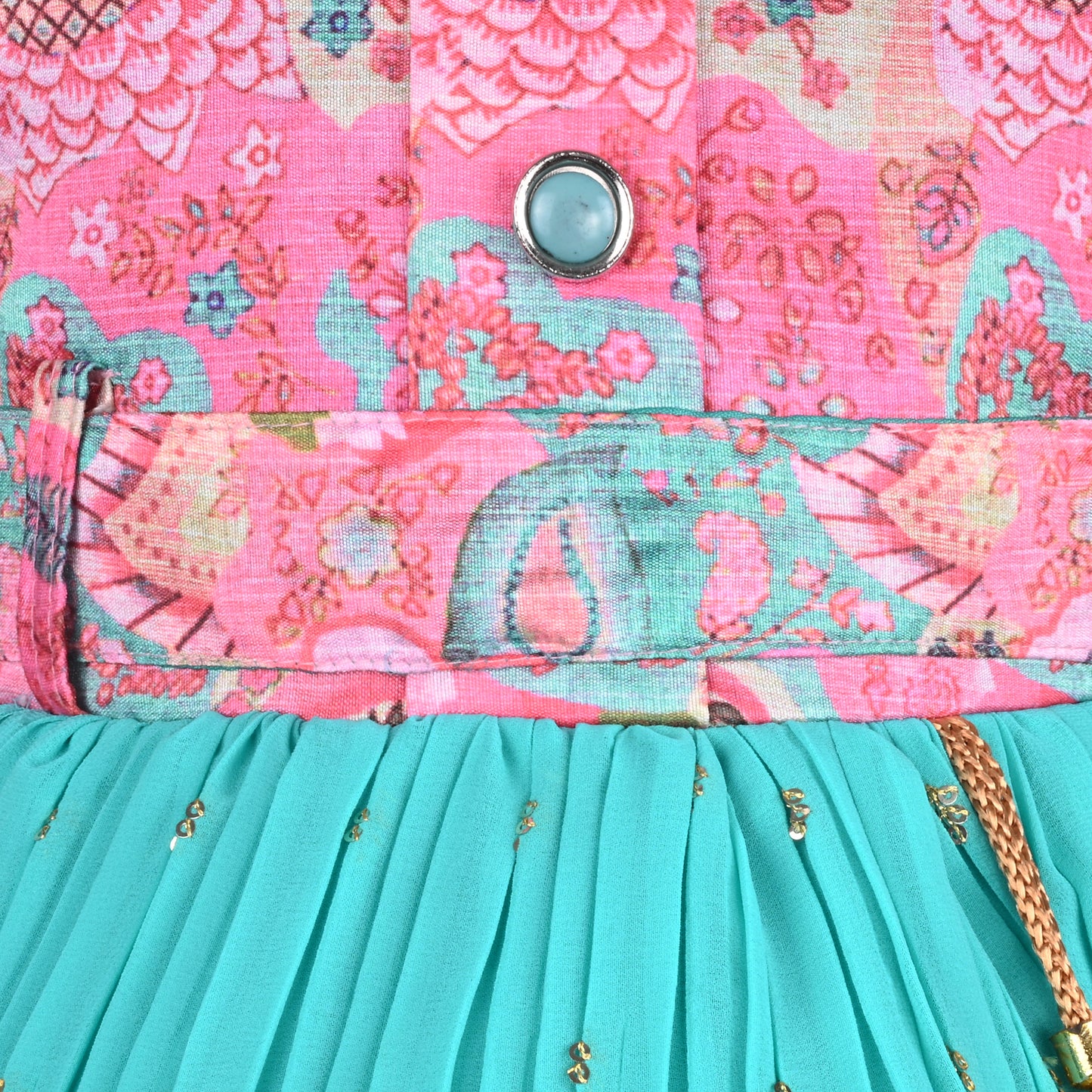 Girls Floral Design Sequin Flared Dress