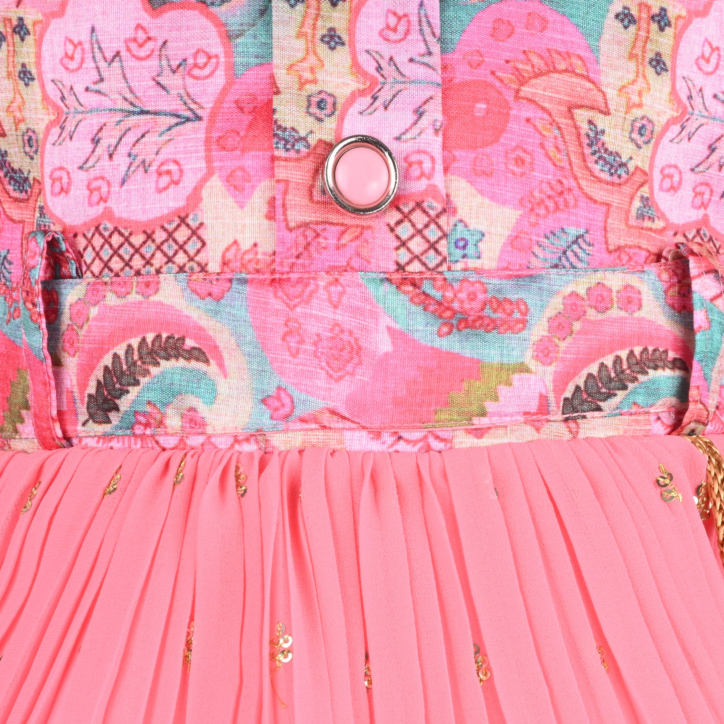 Girls Floral Design Sequin Flared Dress