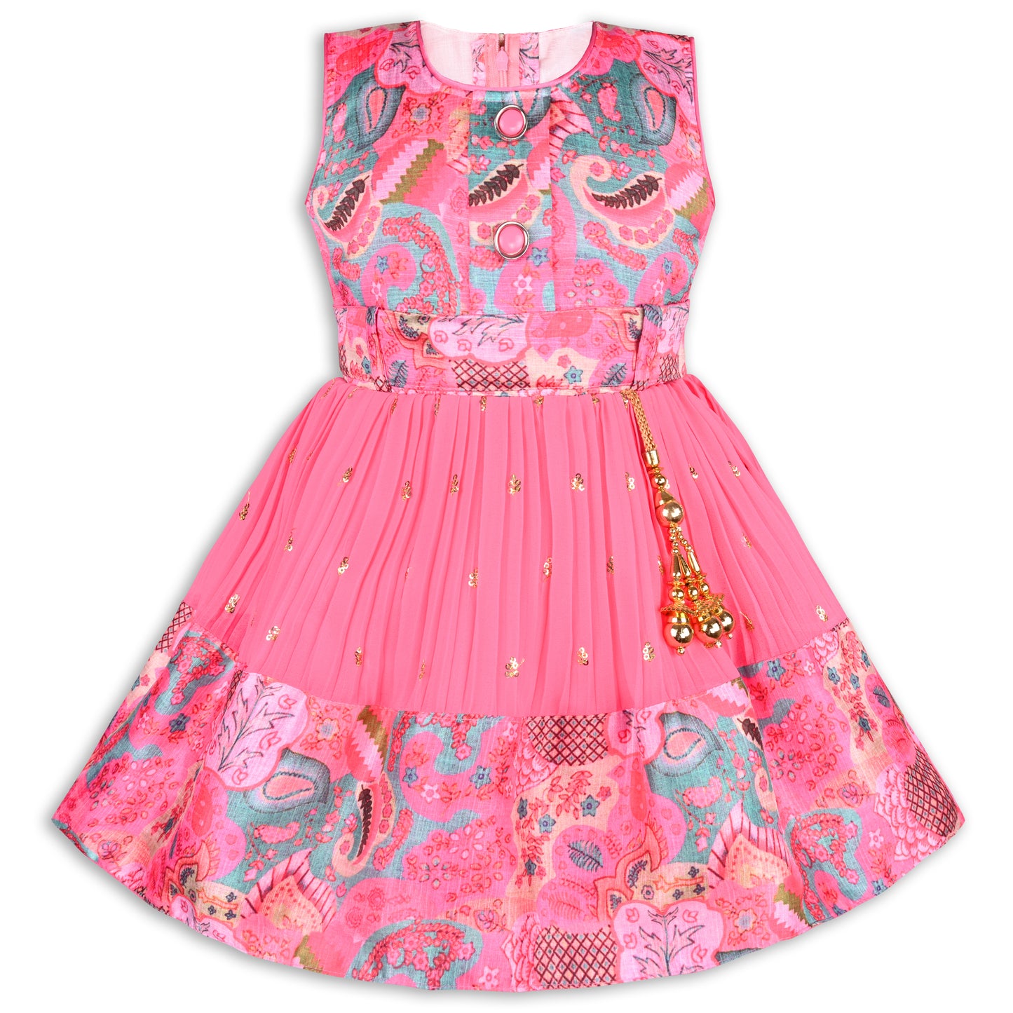 Girls Floral Design Sequin Flared Dress