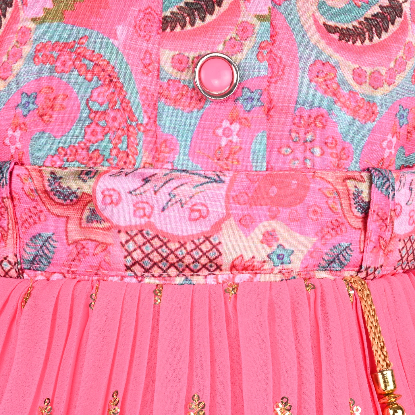 Girls Floral Design Sequin Flared Dress