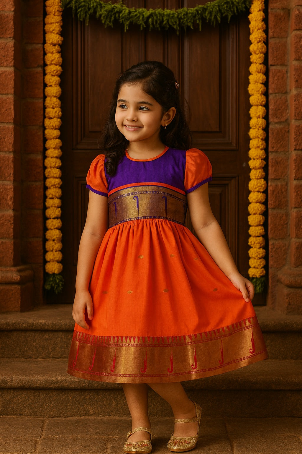 Girls Traditional Zari Border Ethnic Dress