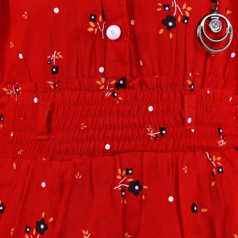 Girls Red Floral Tiered Shirt Dress