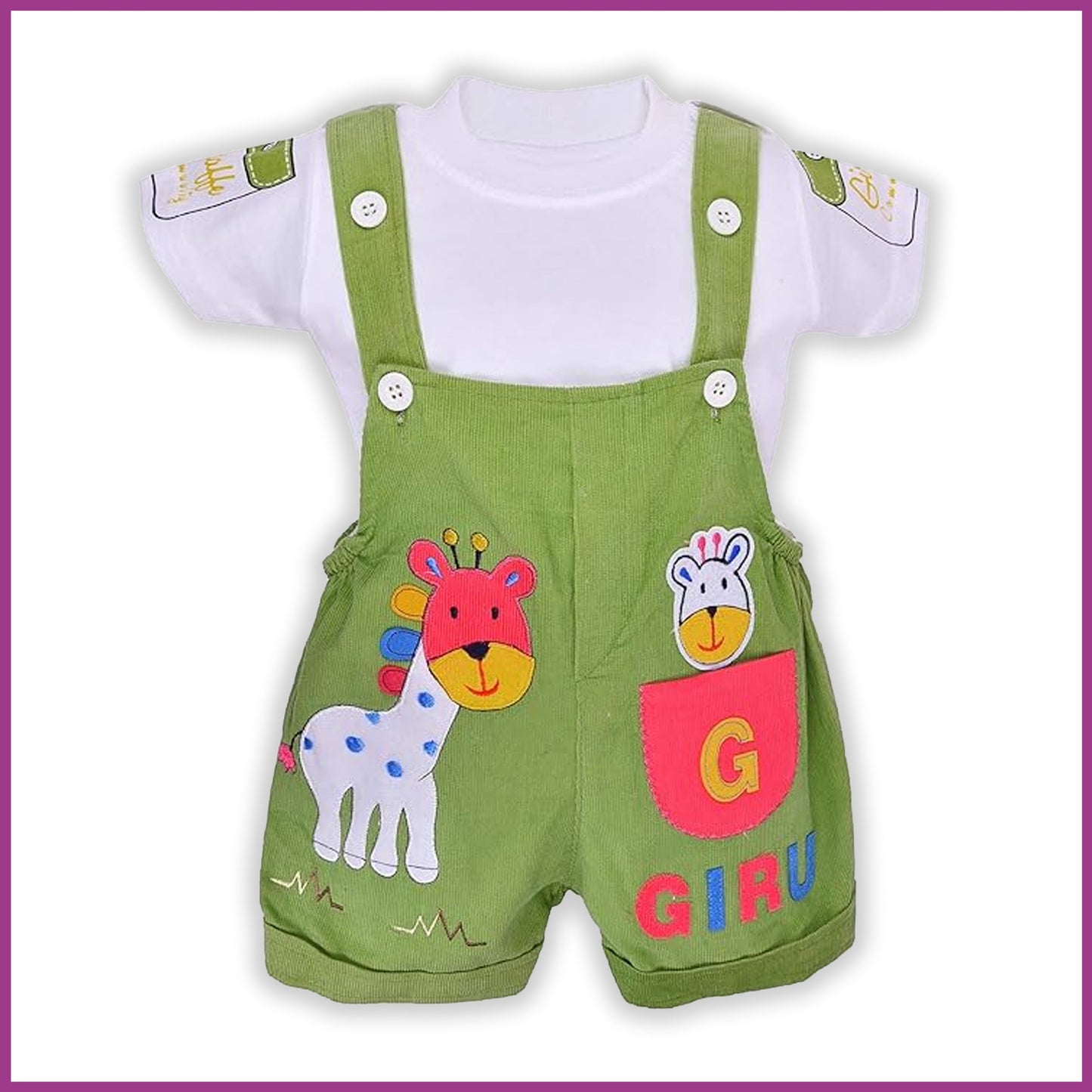 Wishkaro Dungaree For Boys & Girls Casual Animal Print Polycotton(bt08grn)