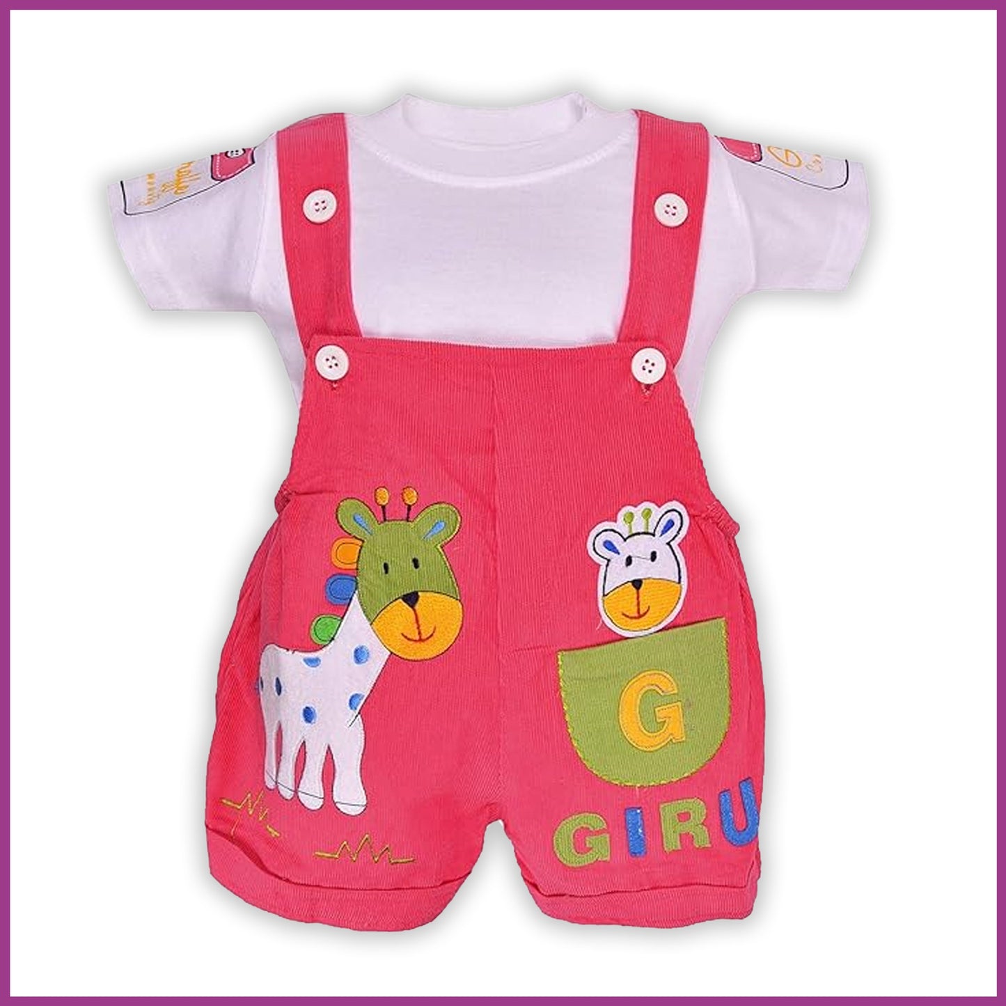 Wishkaro Dungaree For Boys & Girls Casual Animal Print Polycotton (bt08pnk)