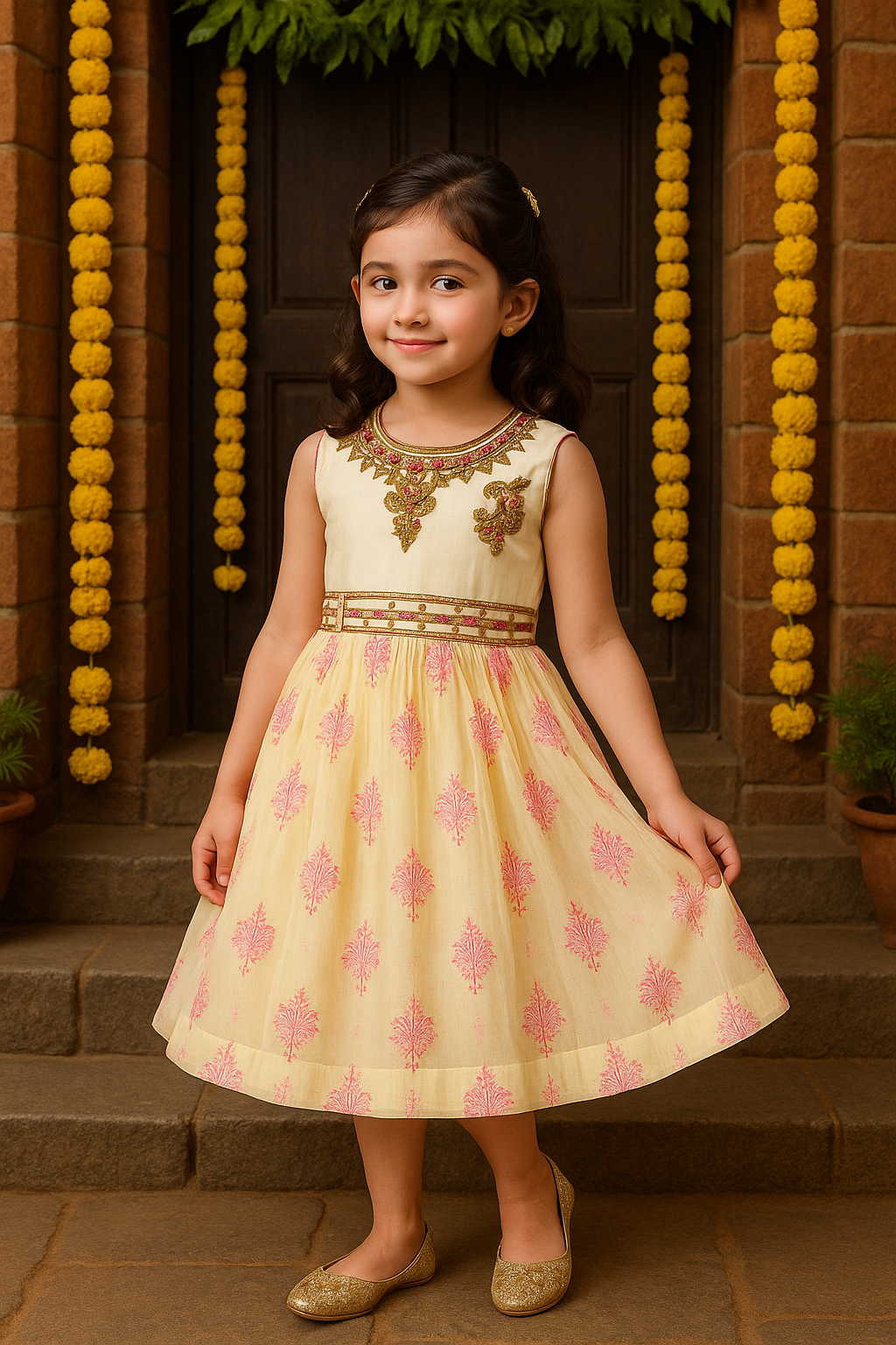 Girls Floral Print Fit and Flare Frock Dress