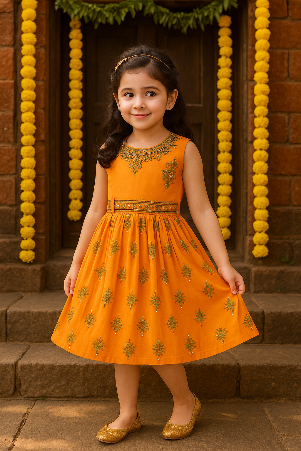 Girls Floral Print Fit and Flare Frock Dress