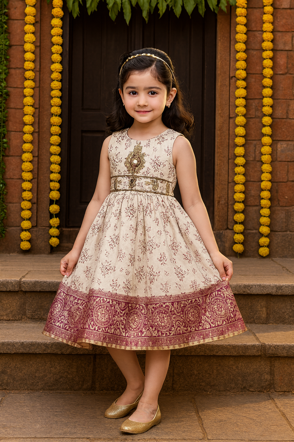 Girls Bead Embellished Floral Ethnic Dress fe3545