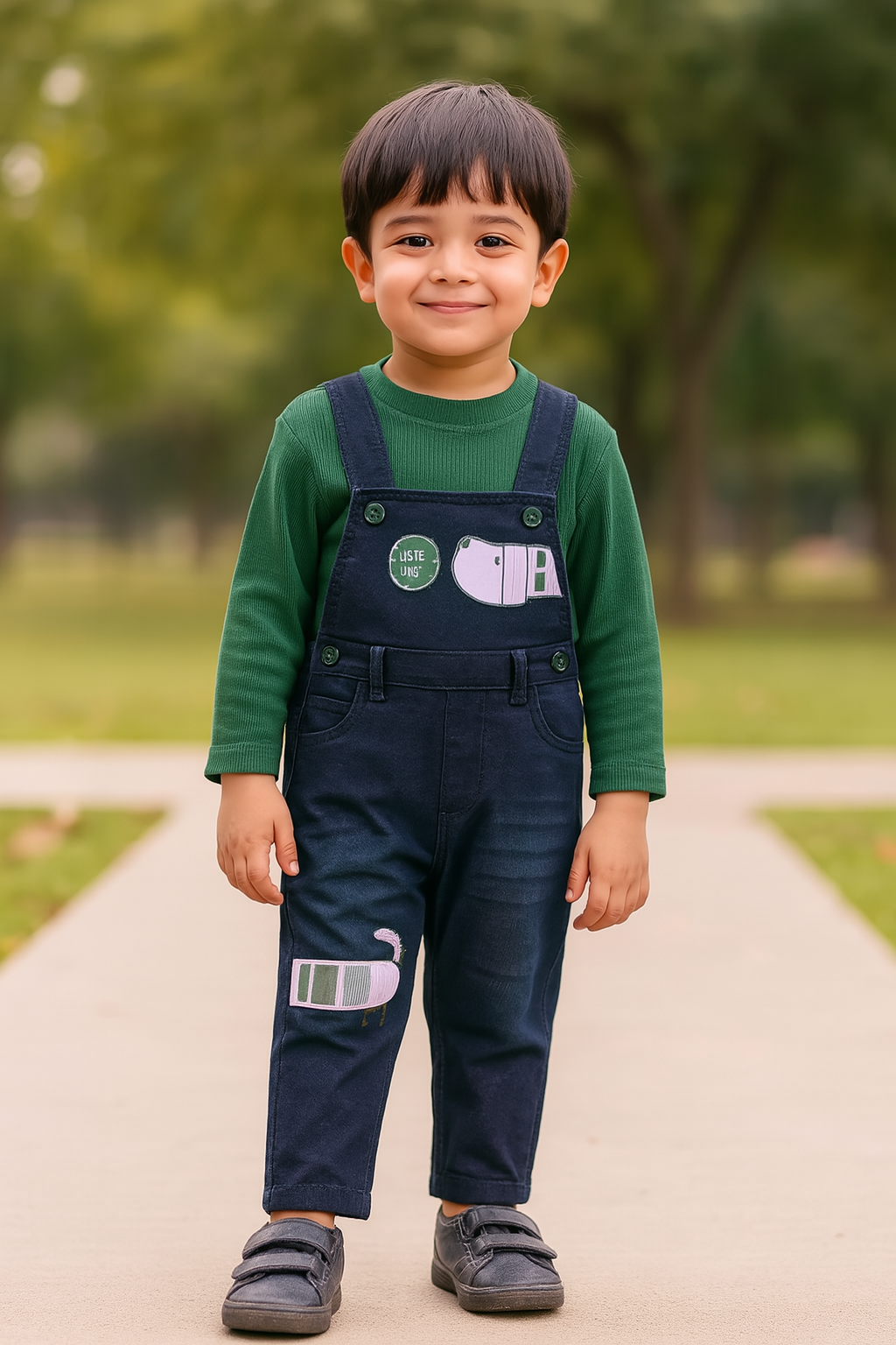Boys Embroidered Cotton Tshirt Dungaree Set