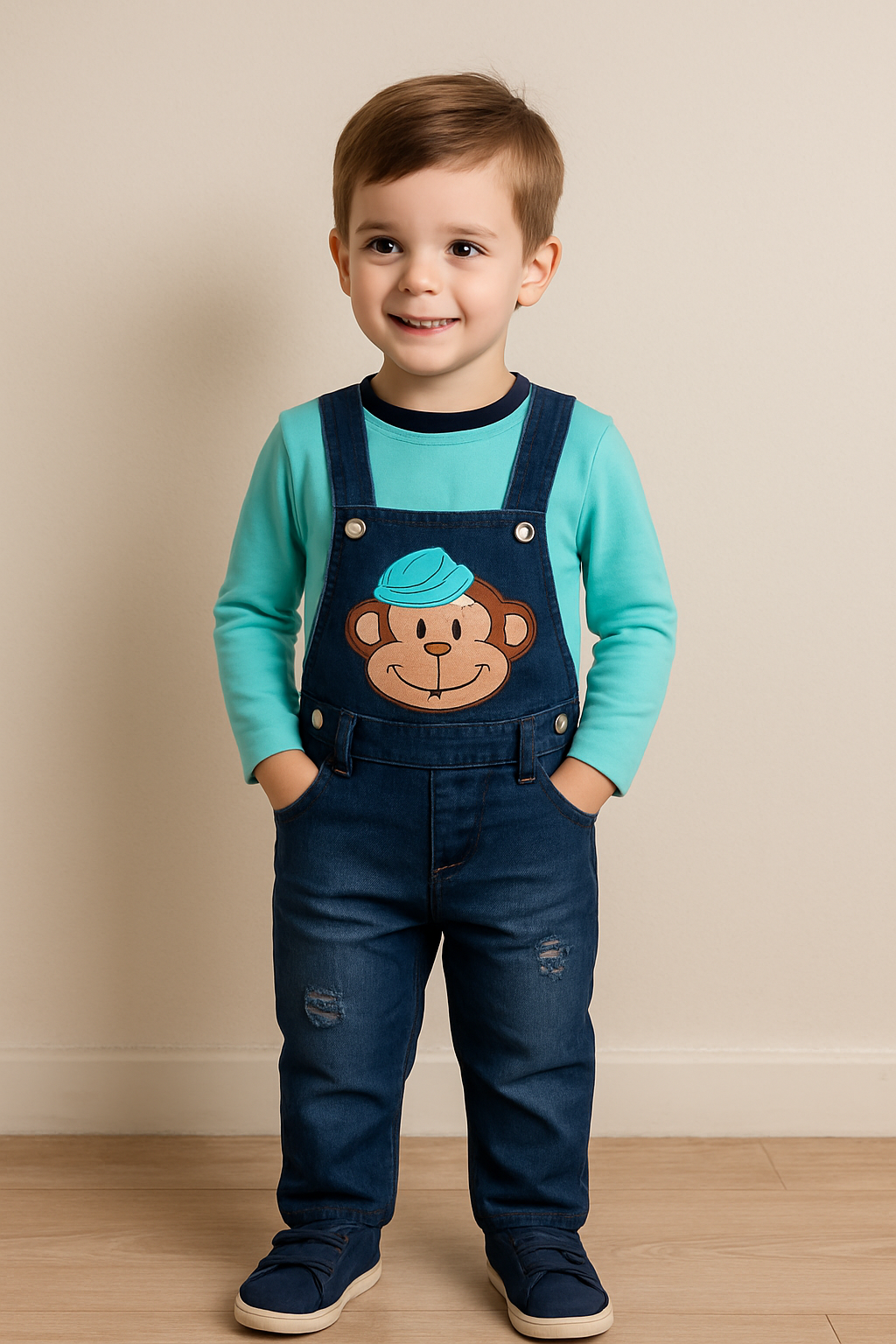 Boys Embroidered Cotton Tshirt Dungaree Set