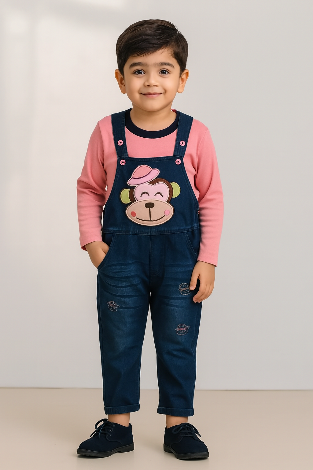 Boys Embroidered Cotton Tshirt Dungaree Set