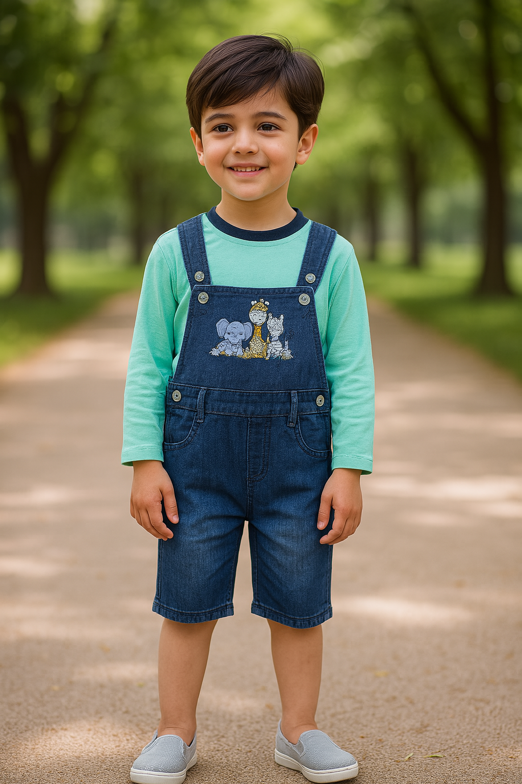 Boys Embroidered Cotton Tshirt Dungaree Set