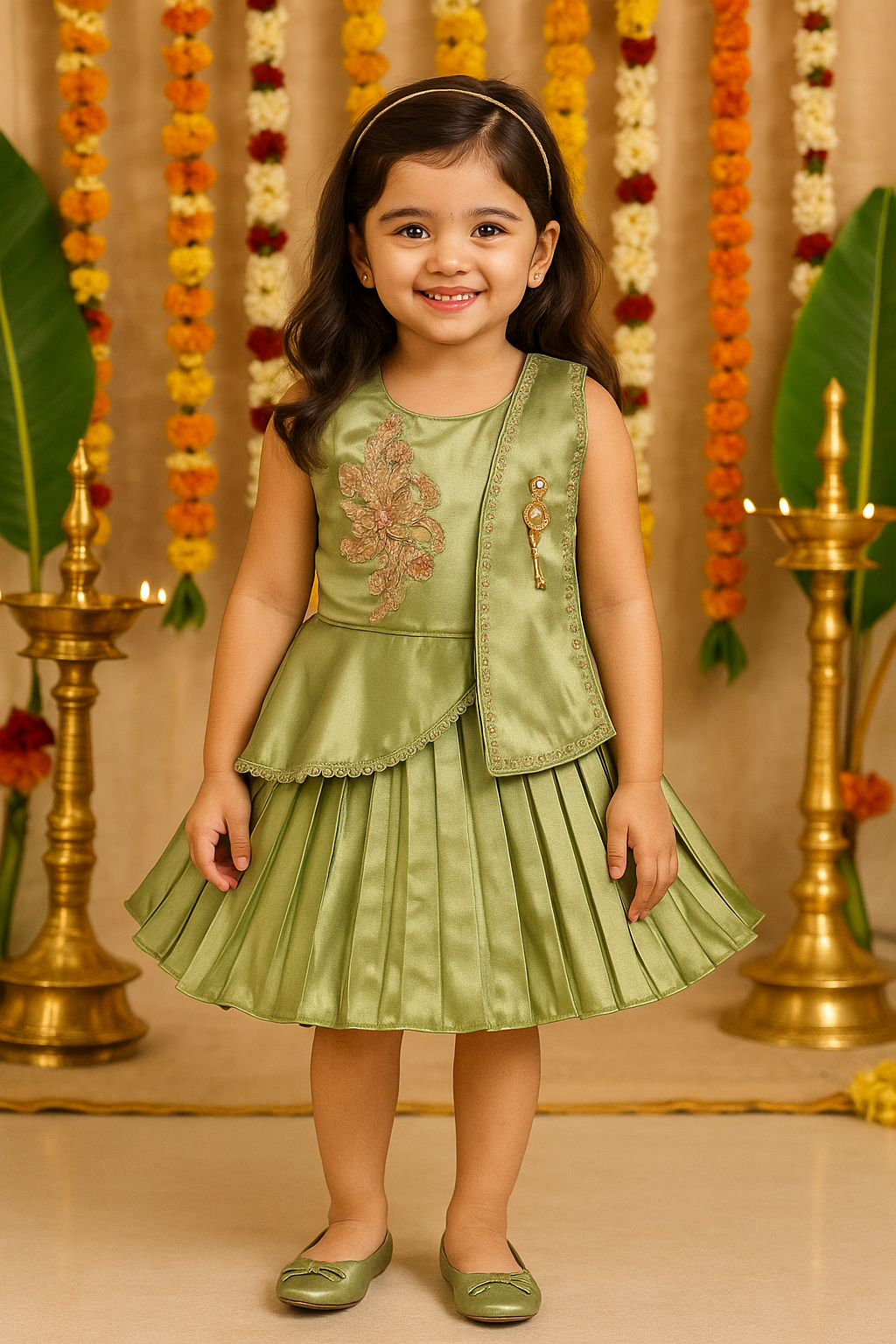 Girls Embroidered Layered Ethnic Dress