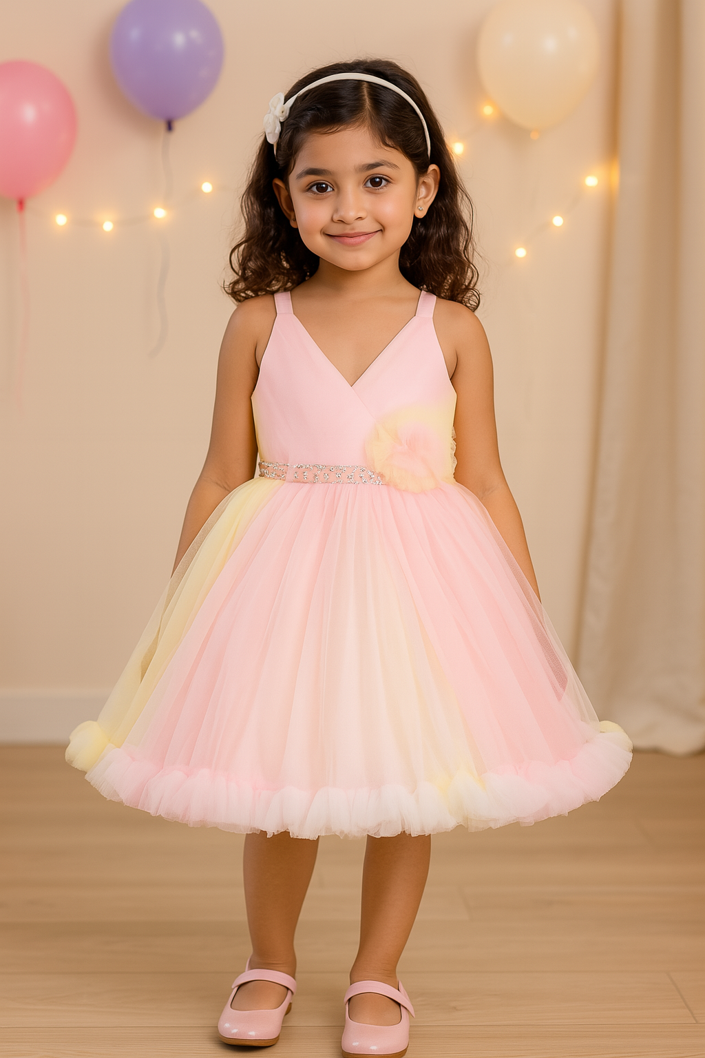 Girls V-Neck Fit and Flare Party Wear Dress