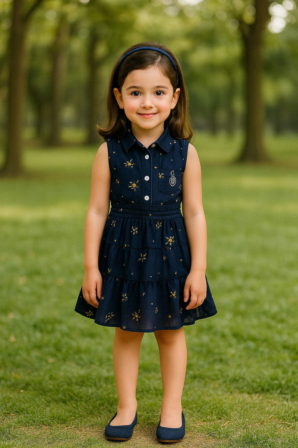 Girls Navy Blue Star-Print Shirt Dress