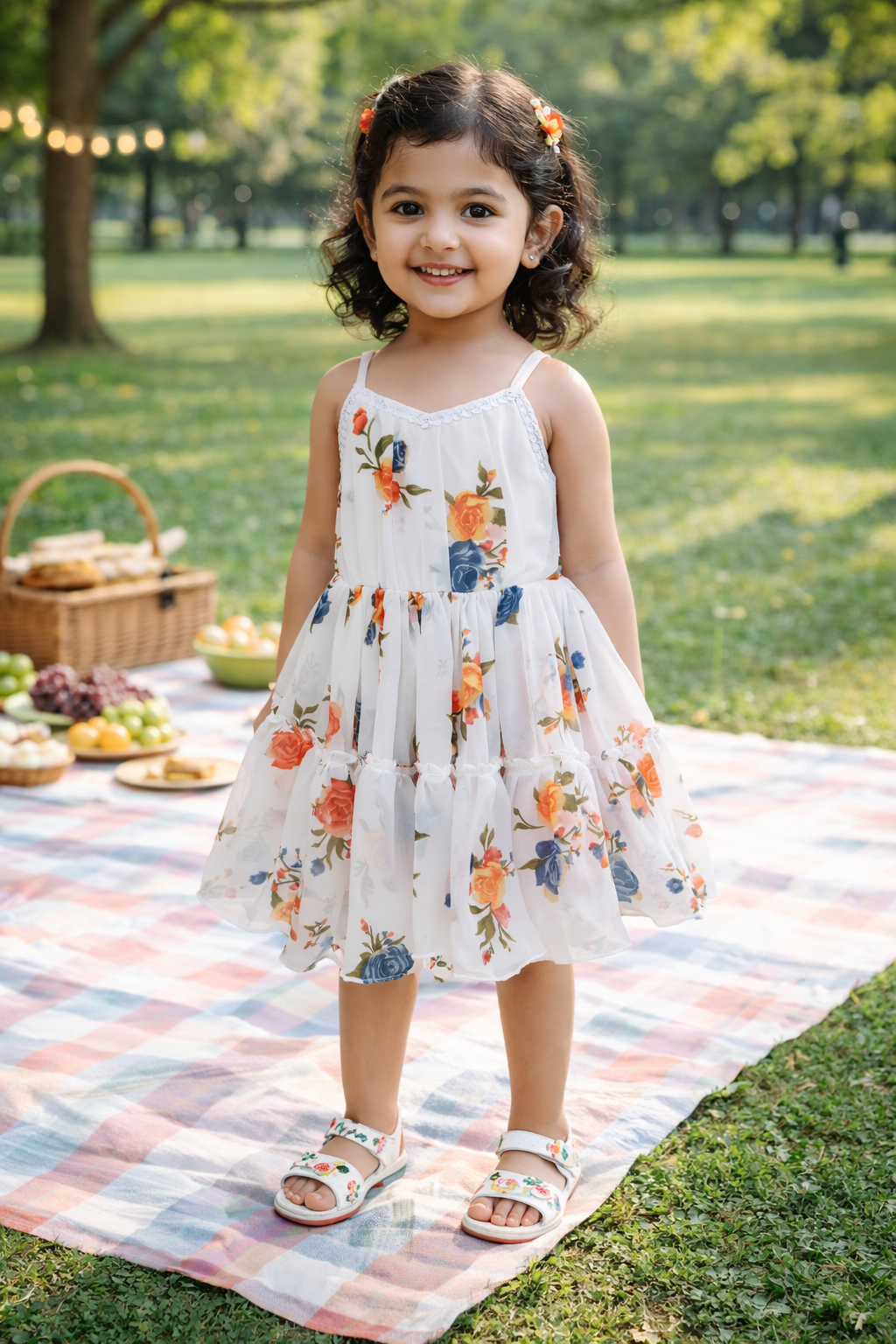 Girls Floral Printed Strappy Dress
