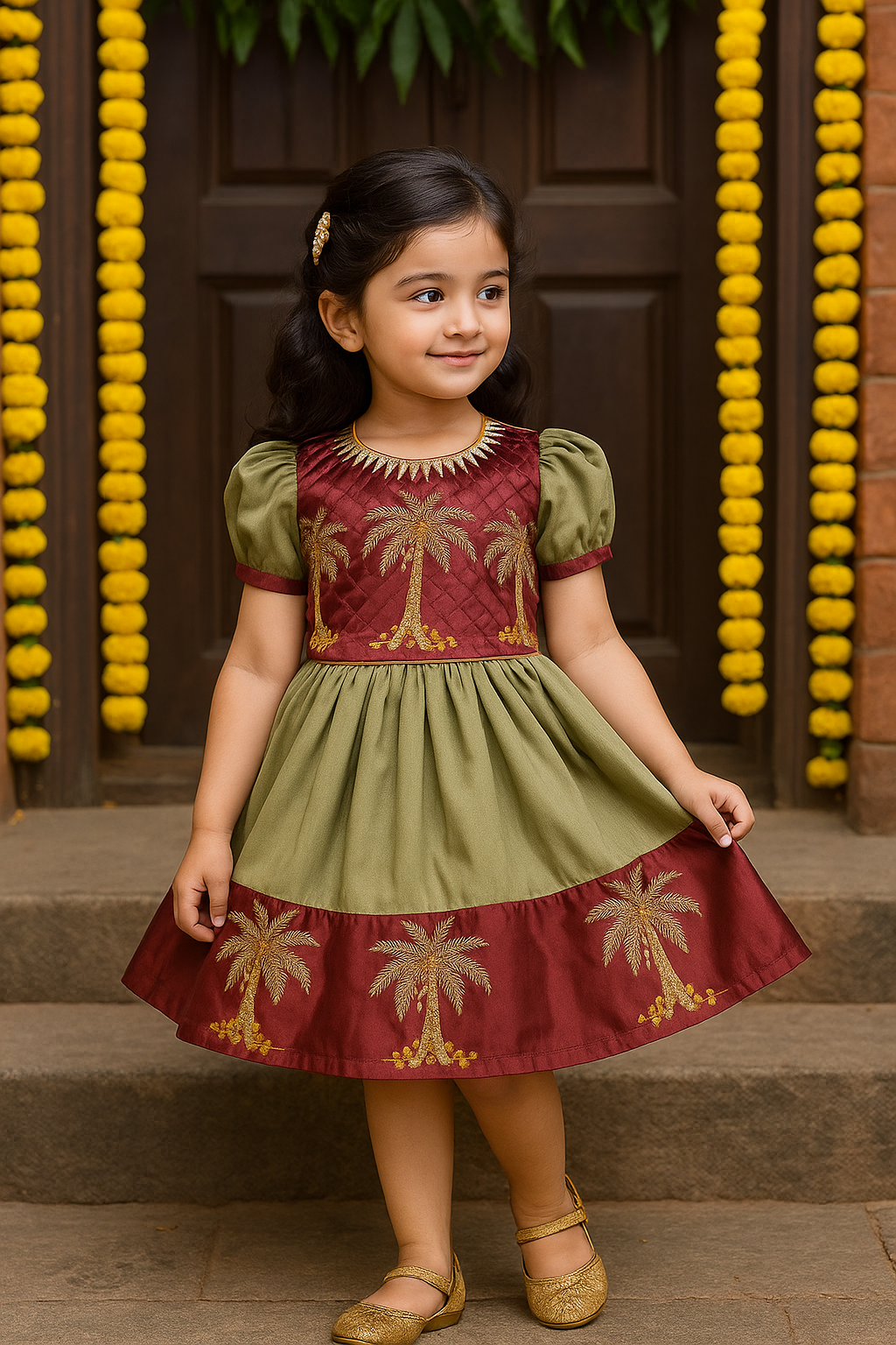 Buy Premium Maroon Baby Girl Ethnic Dress Online| Wedding Girls Dress | Girls Pongal Dress
