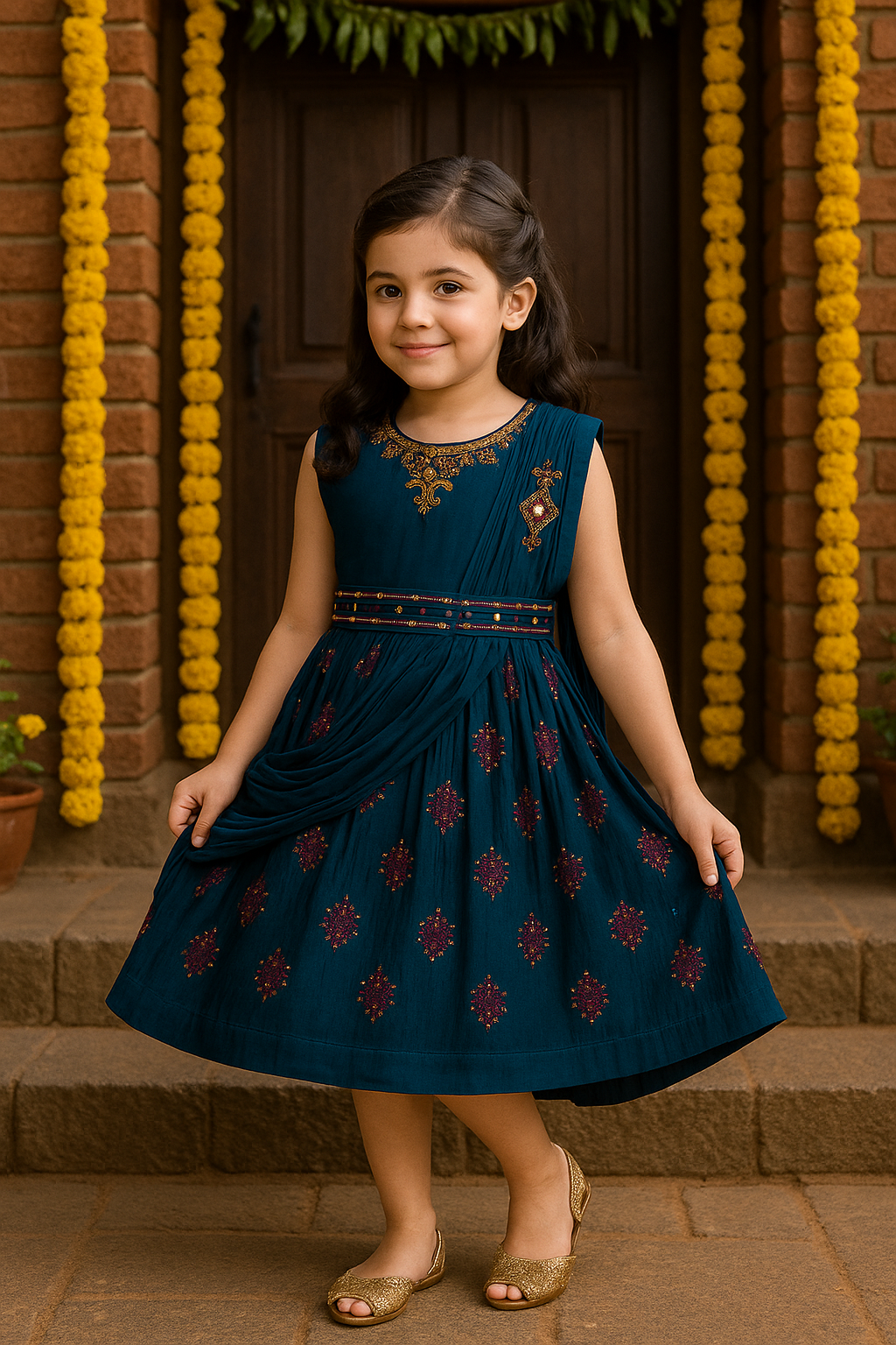 Girls Floral Print Fit and Flare Frock Dress