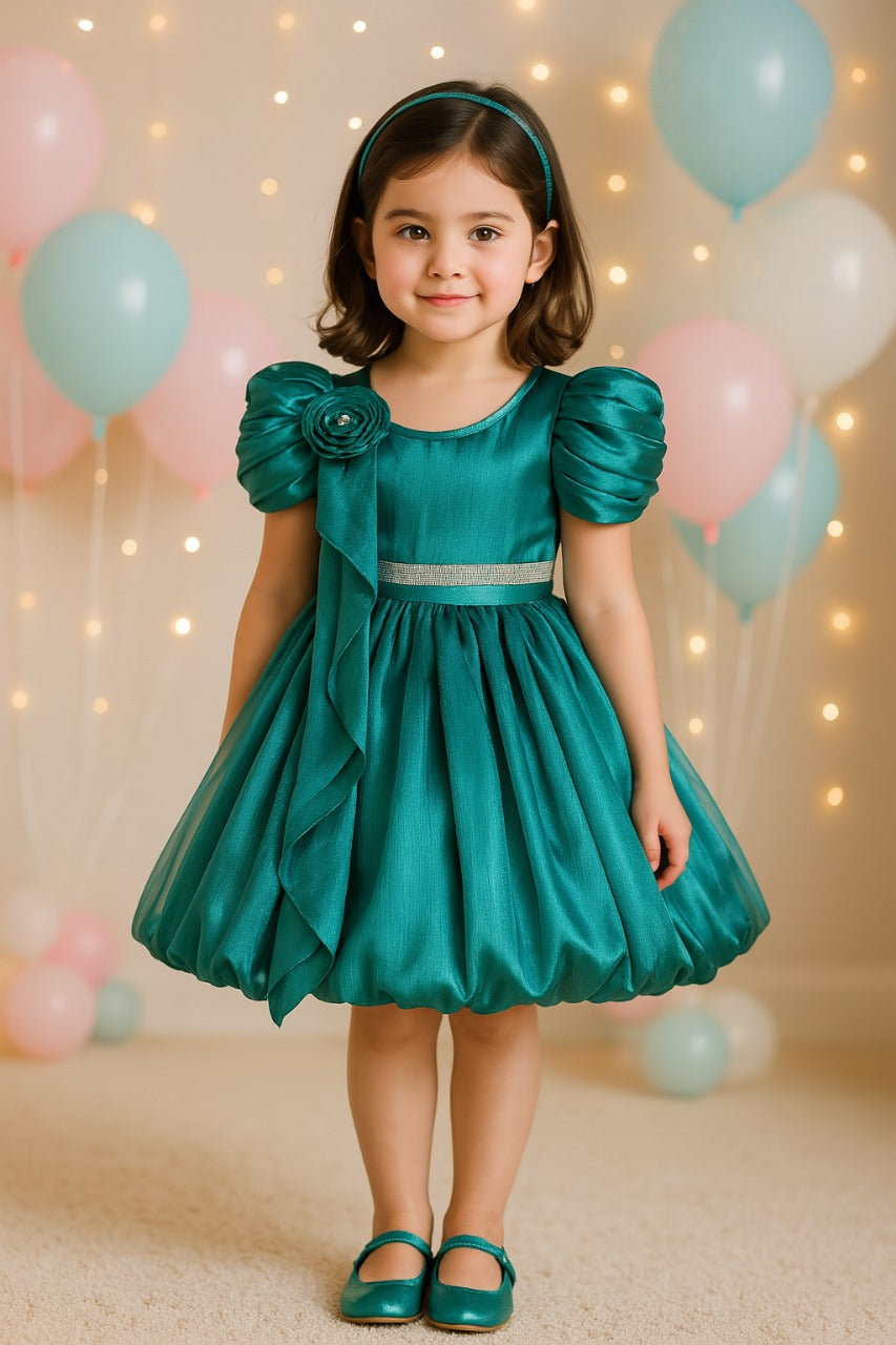 Rhinestone Floral Embellished Balloon Party Dress