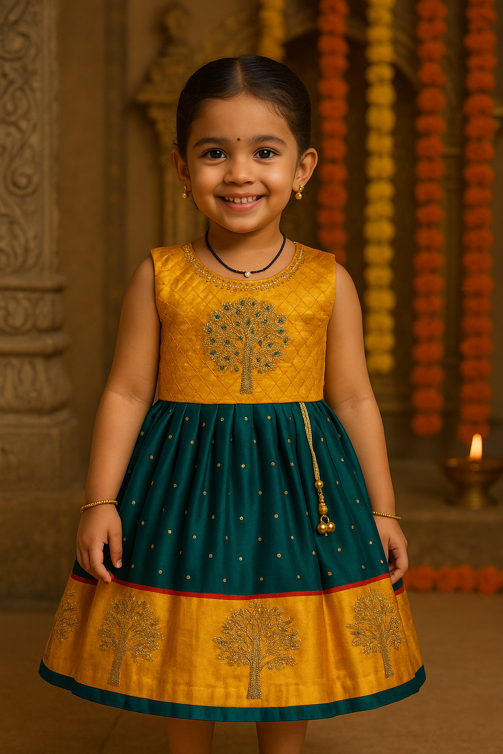 Girls Silk Embroidered Ethnic Dress