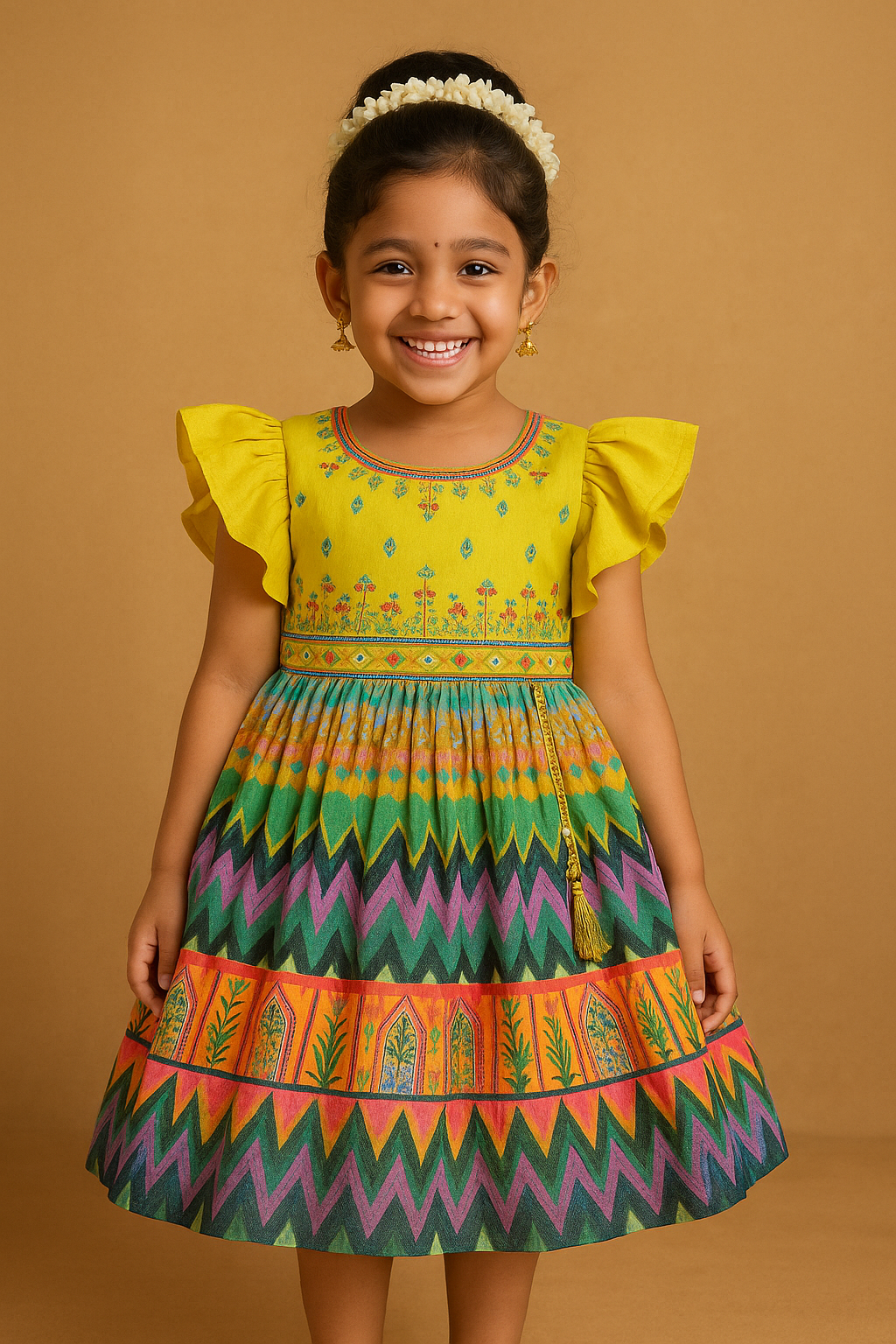 Girls Ethnic Printed and Embroidered Dress