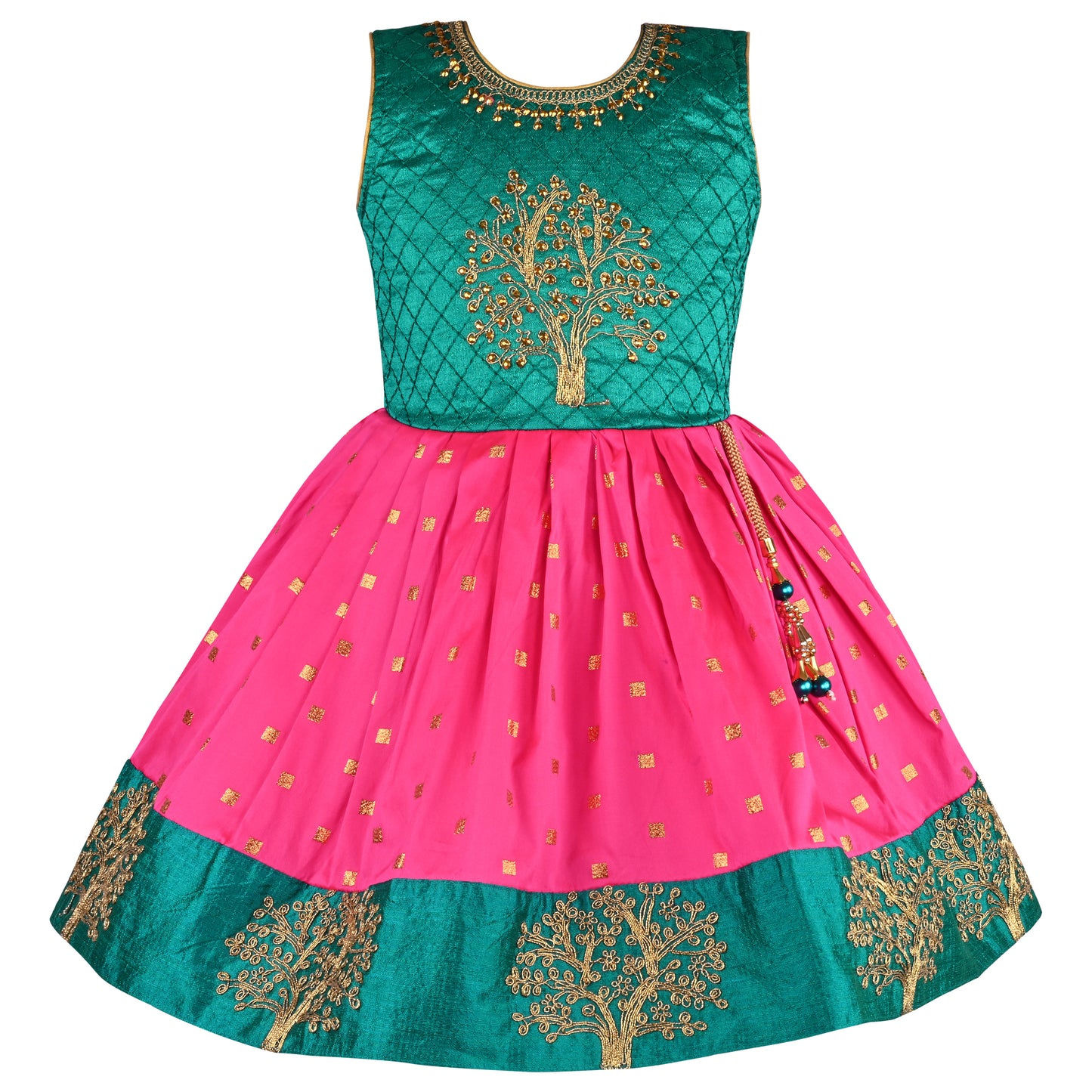 Girls Embroidered Silk Ethnic Dress