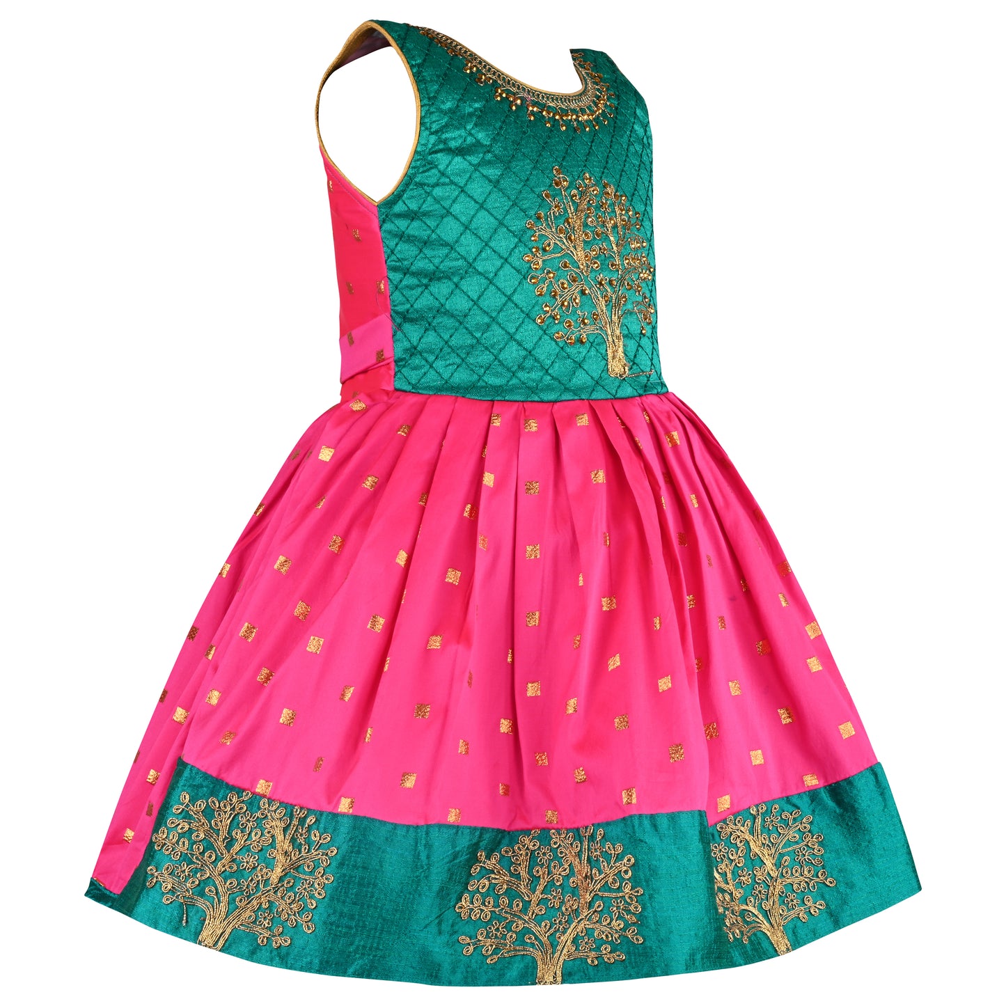 Girls Embroidered Silk Ethnic Dress