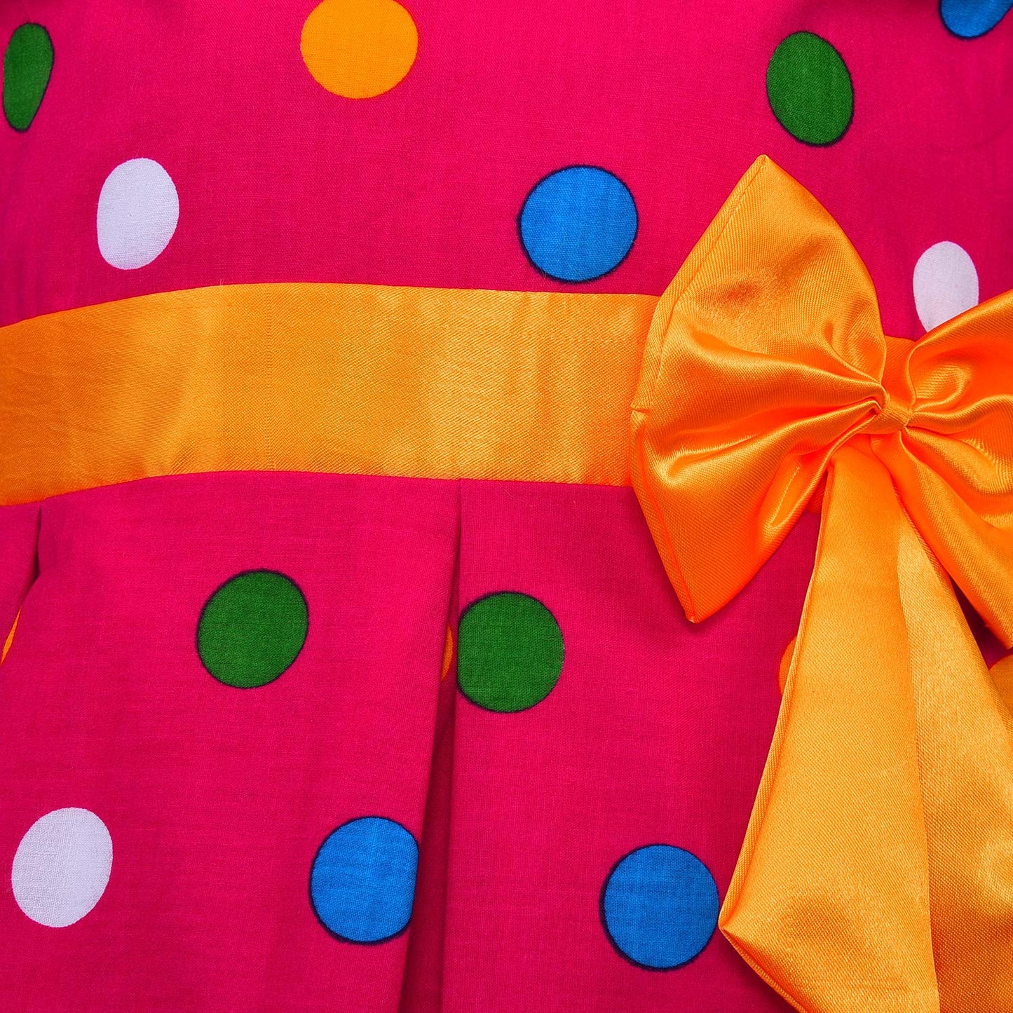 Girls Polka Dot Cotton Party Dress with Orange Bow – Cute Sleeveless Kids Dress