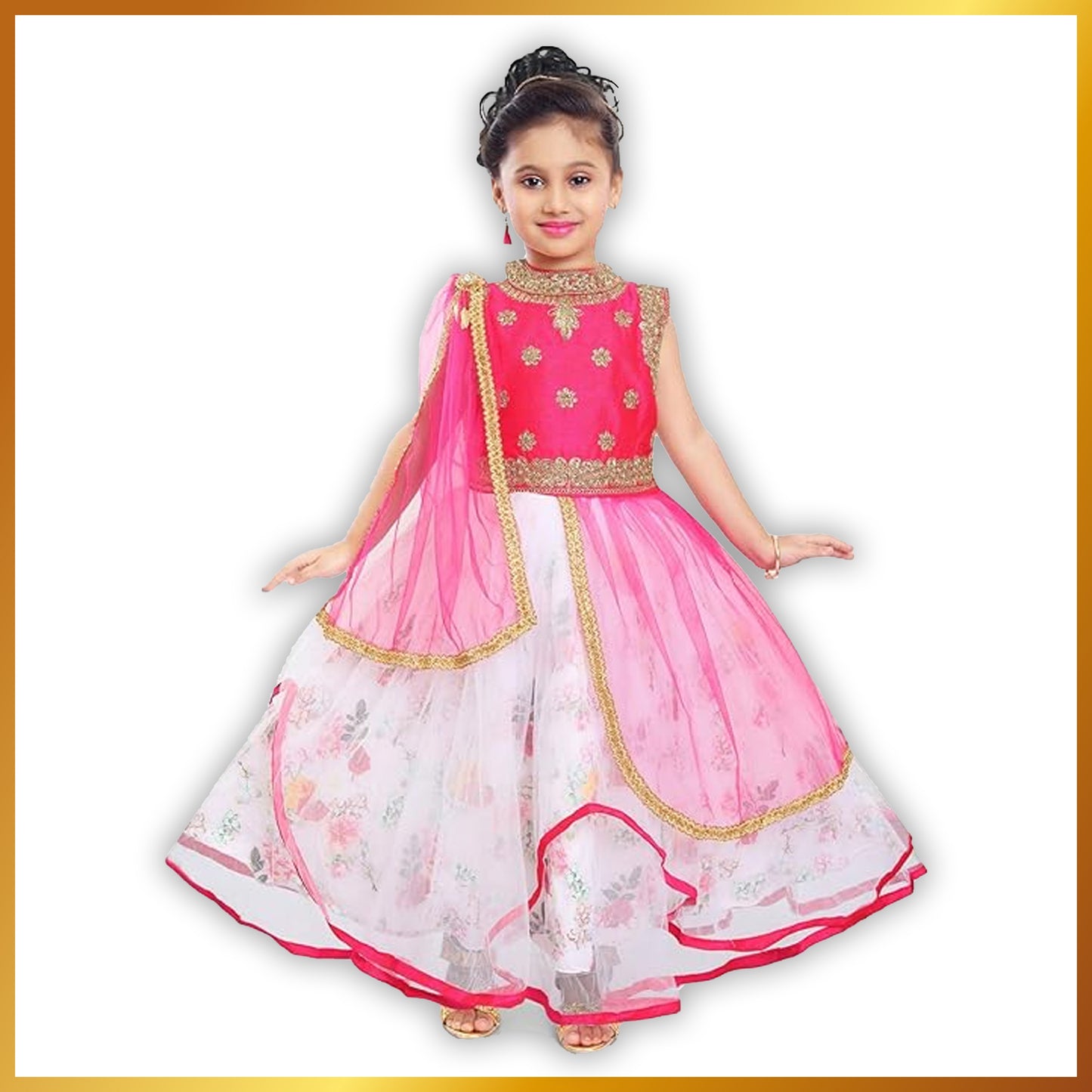 Girls Beads and Stone Embellished Ethnic Maxi Dress