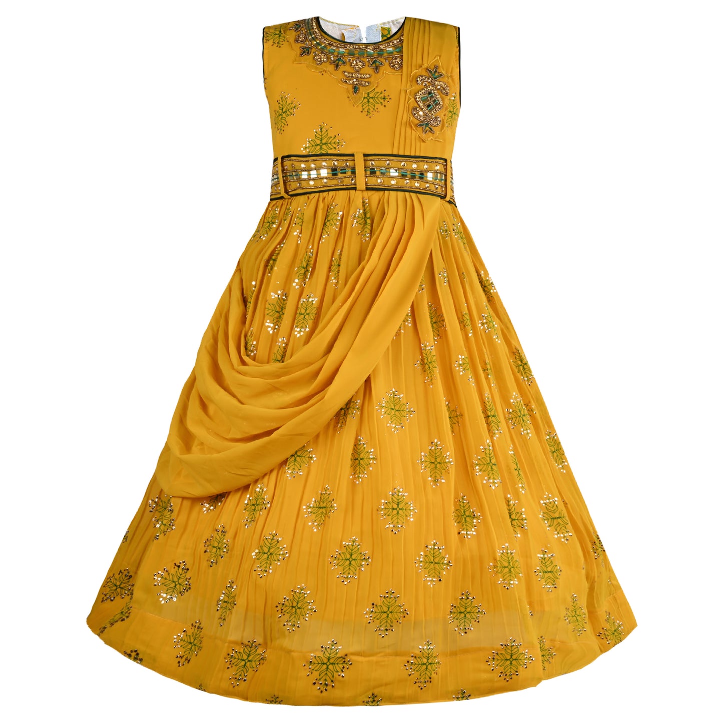 Girls Embroidered Fit and Flare Long Frock Dress