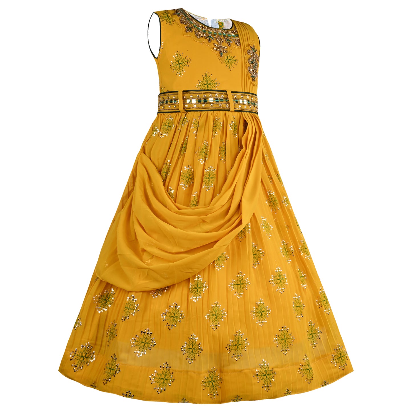 Girls Embroidered Fit and Flare Long Frock Dress