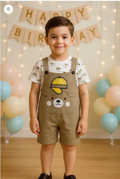 Boys Conversational Printed Dungaree Set