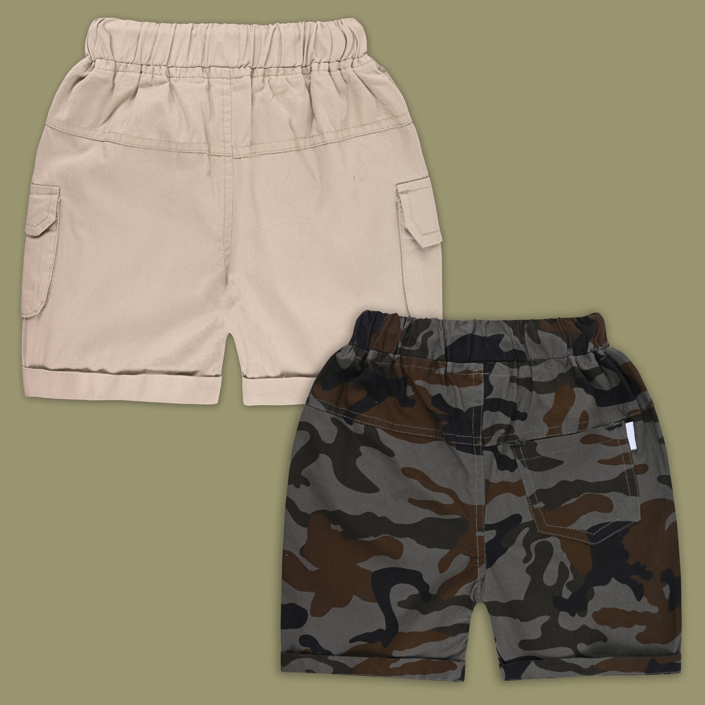 Boys Cotton Army Print Cargo Summer Shorts Combo