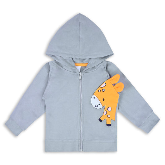 Wishkaro Unisex Cotton Applique Full Sleeve Hooded Sweatshirt-T303gry