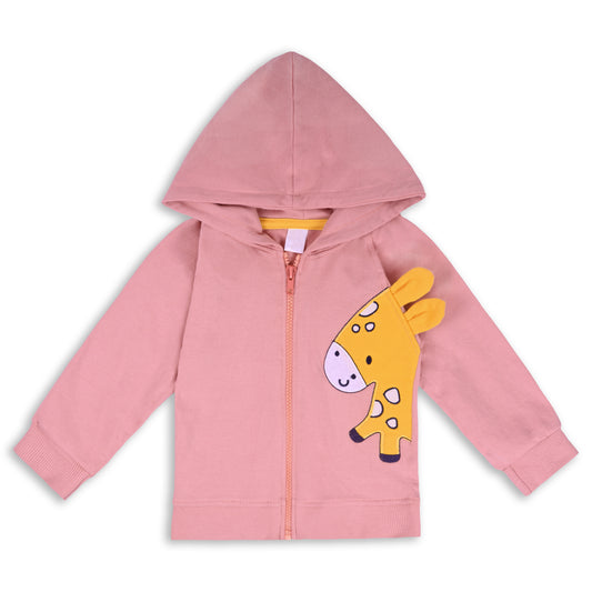 Wishkaro Unisex Cotton Applique Full Sleeve Hooded Sweatshirt-T303pnk