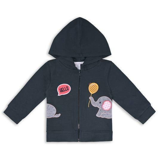 Unisex Cotton Applique Full Sleeve Hooded Sweatshirt-T305dgry