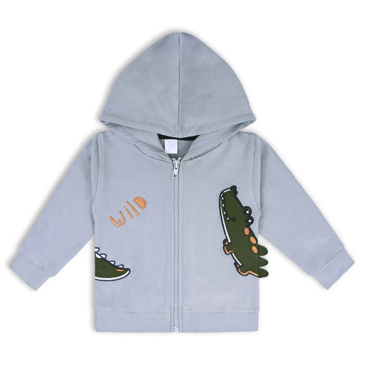 Wishkaro Unisex Cotton Applique Full Sleeve Hooded Sweatshirt-T306gry