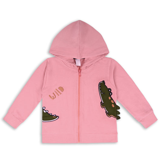 Unisex Cotton Applique Full Sleeve Hooded Sweatshirt-T306pnk