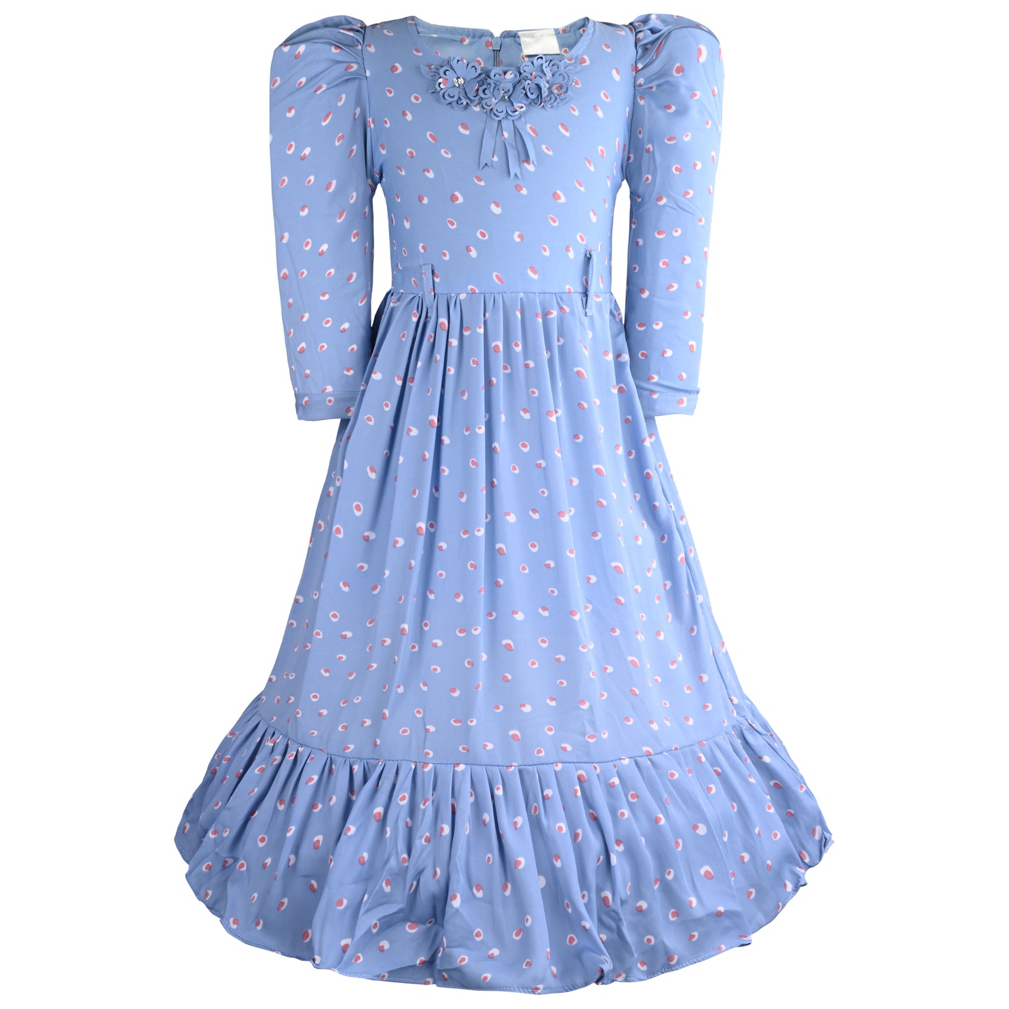 Girls Printed Puff Sleeve Midi Dress