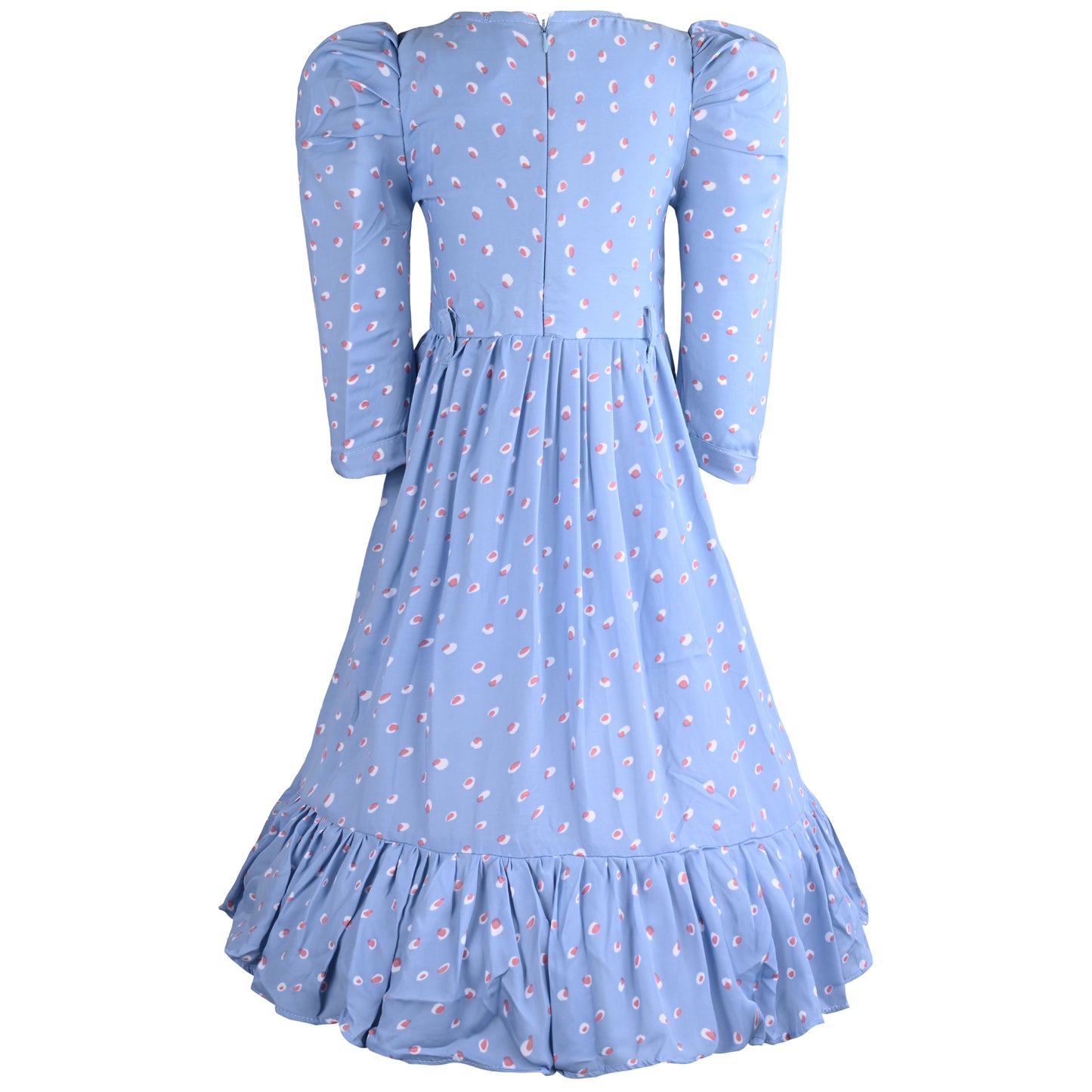 Girls Printed Puff Sleeve Midi Dress
