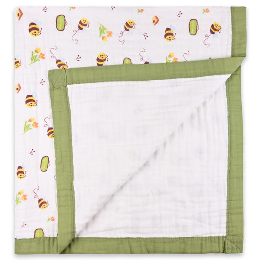 Infants Green Printed Muslin Blanket