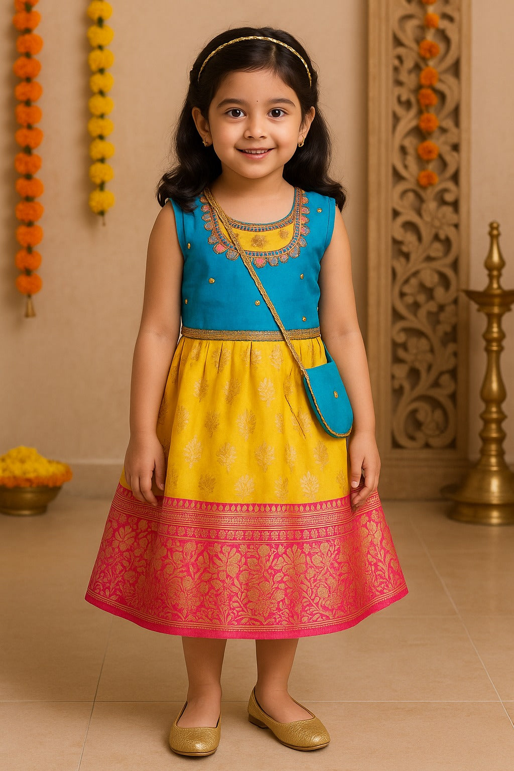 Girls Floral Printed Ethnic Top and Skirt Set