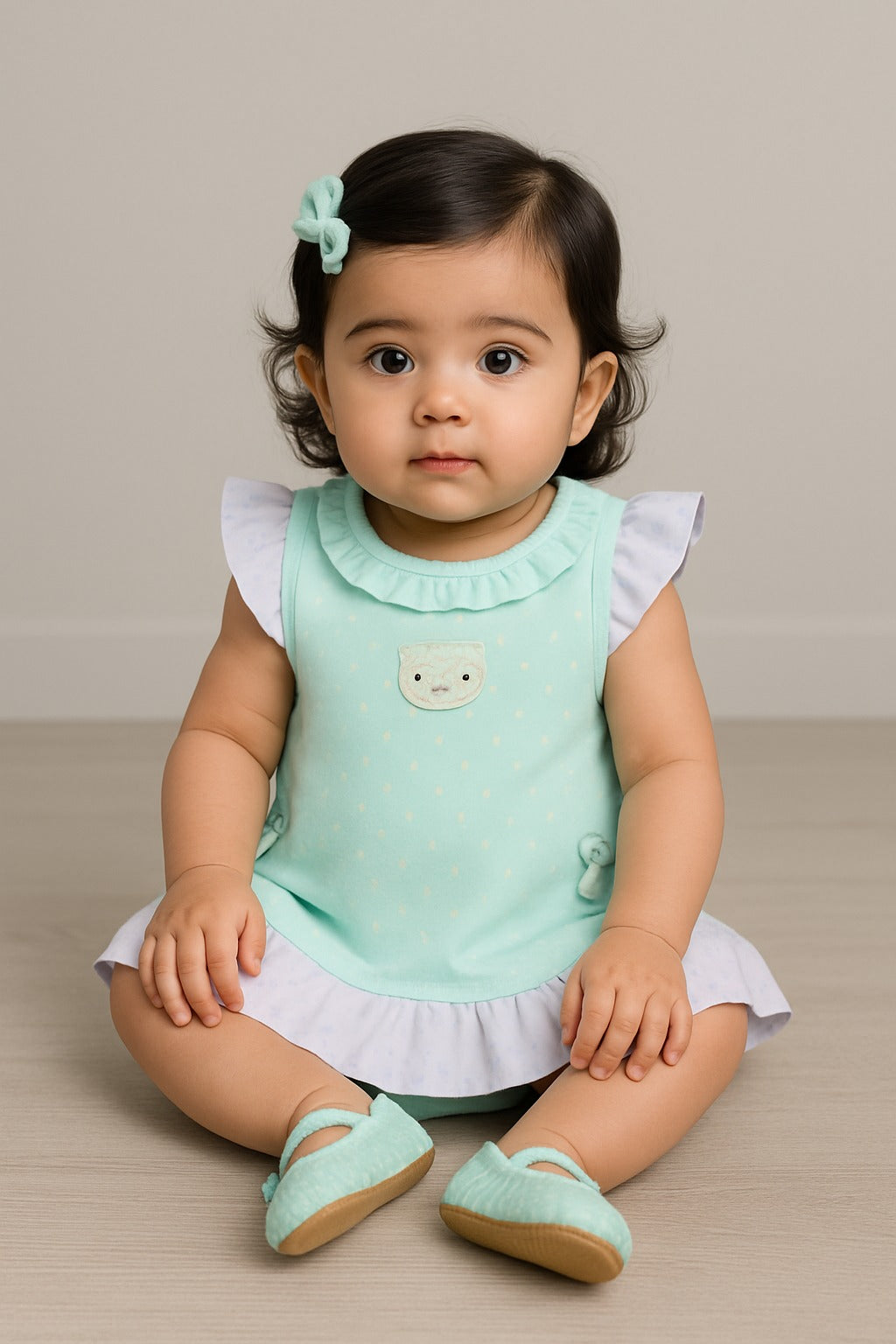 Baby Girls Polka Print Fit and Flare Frock Dress With Brief