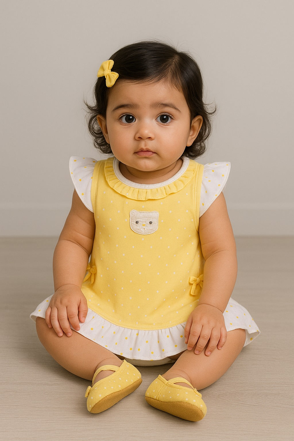 Baby Girls Polka Print Fit and Flare Frock Dress With Brief