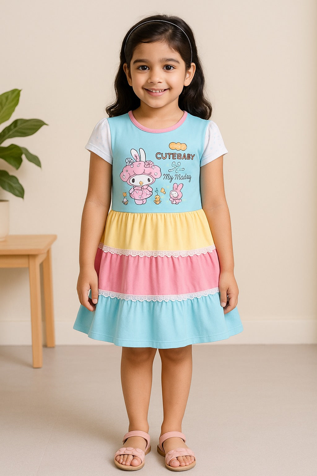 Girls Melody Printed Tiered Cotton Casual Dress