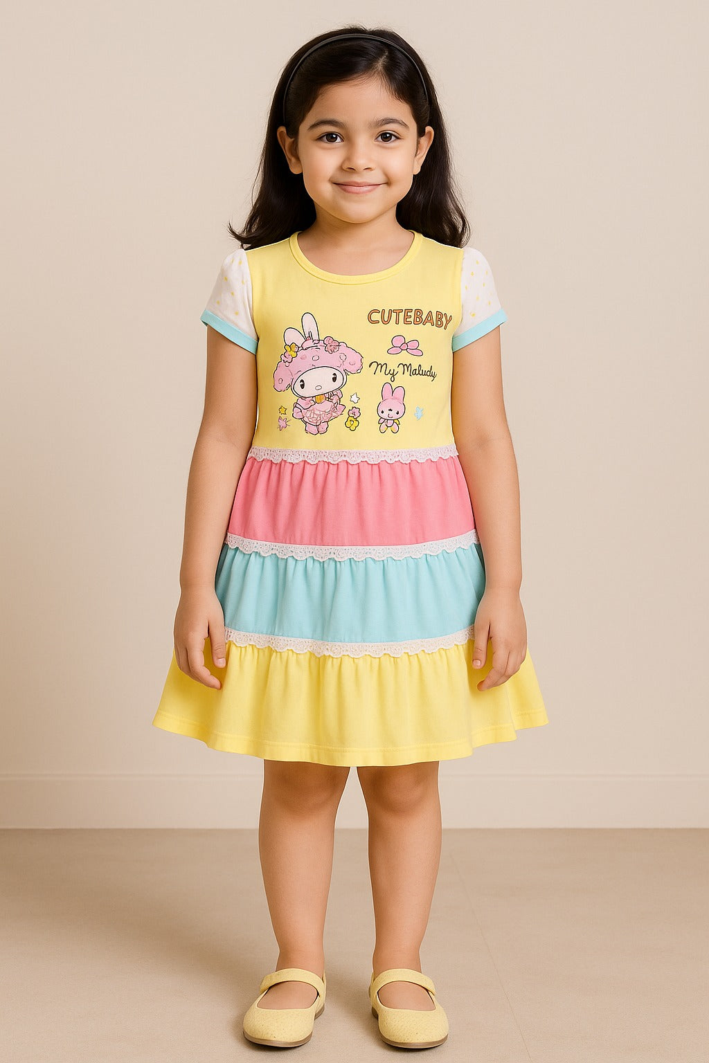 Girls Melody Printed Tiered Cotton Casual Dress