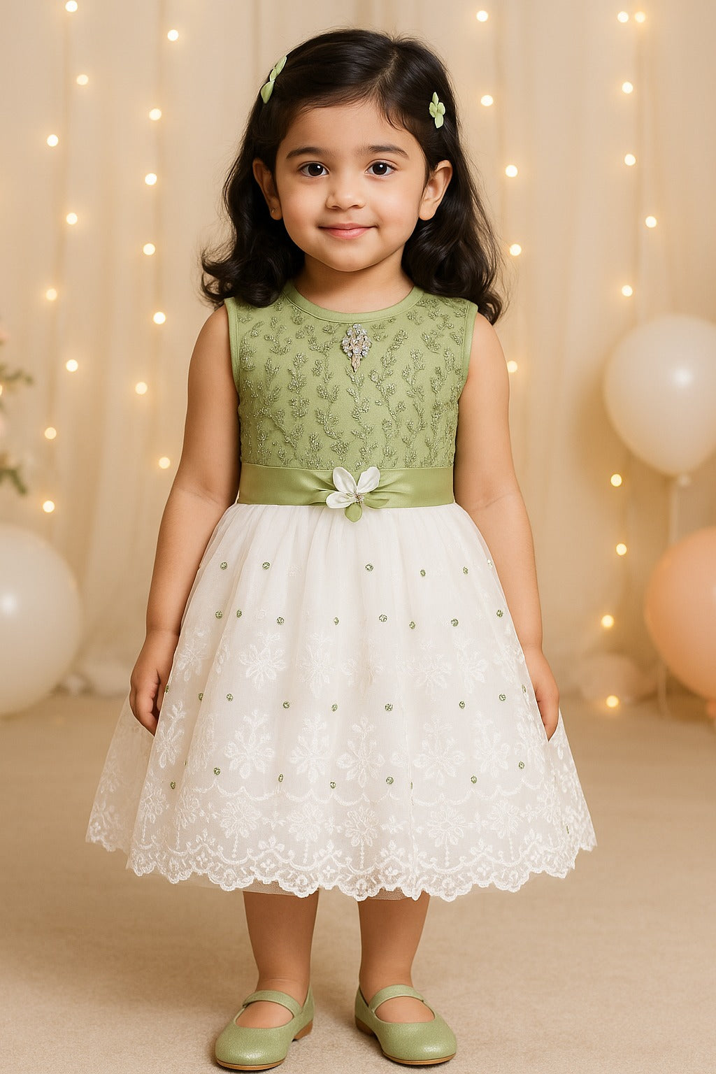 Girls Floral Embroidered and Pearl Embellished Party Dress